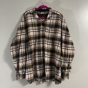 Men’s Columbia Long Sleeve Button Down Shirt Plaid Brown Black Tan XXL